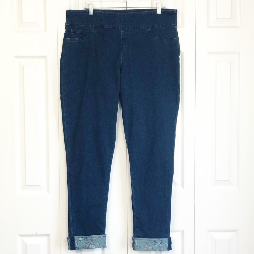 NWT Cactus + Pearl Dark Denim Floral Print Cuff Pull-On Jeggings XL